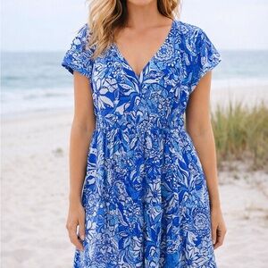 Lilly Pulitzer Blue and White Floral Midi Dress